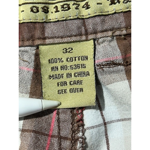 Koman Cargo Shorts Mens 32 White Brown‎ Plaid Utility Pockets Casual Flat Front - Picture 9 of 16